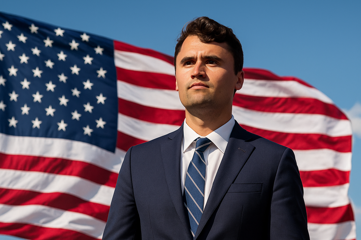 Charlie Kirk Infront of American flag